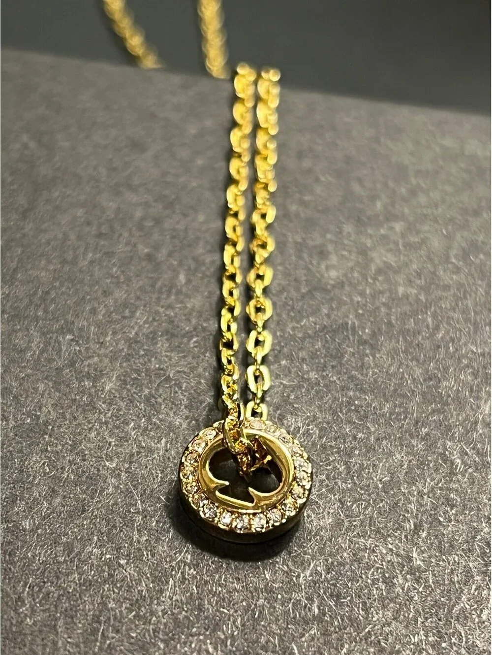 Gold Kate Spade Pendant on a Chain Link Necklace, Pave Set Crystals (18”)